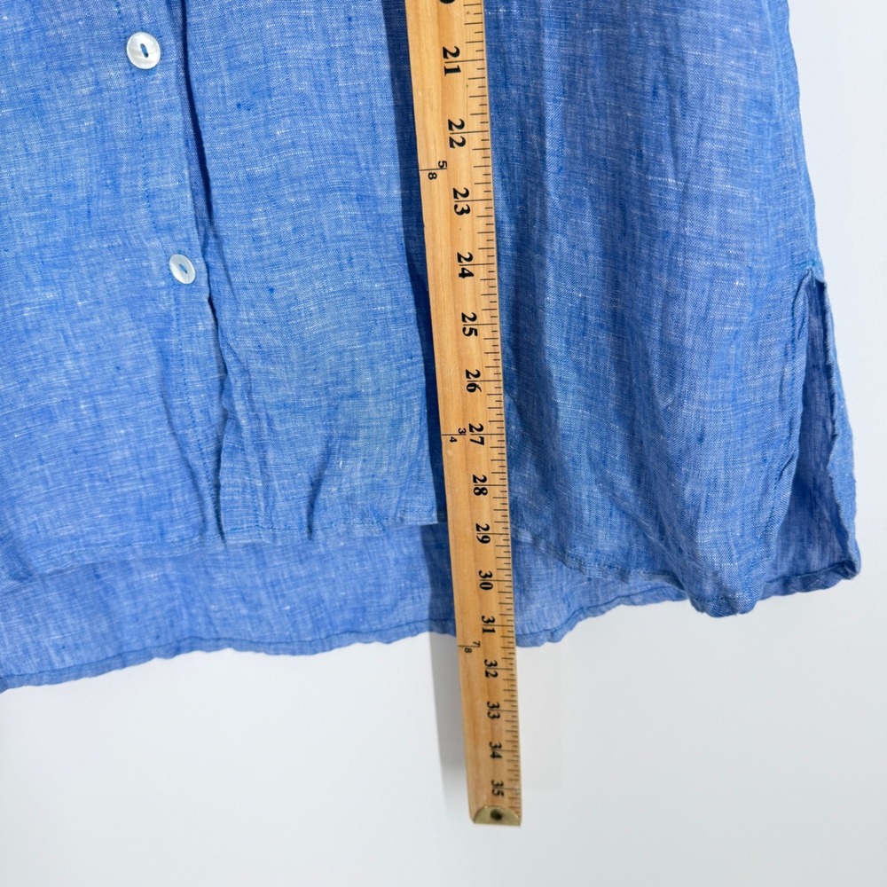 Christian Siriano Blue 100% Linen Short Sleeve Button Up Shirt Tunic Large - Picture 5 of 7